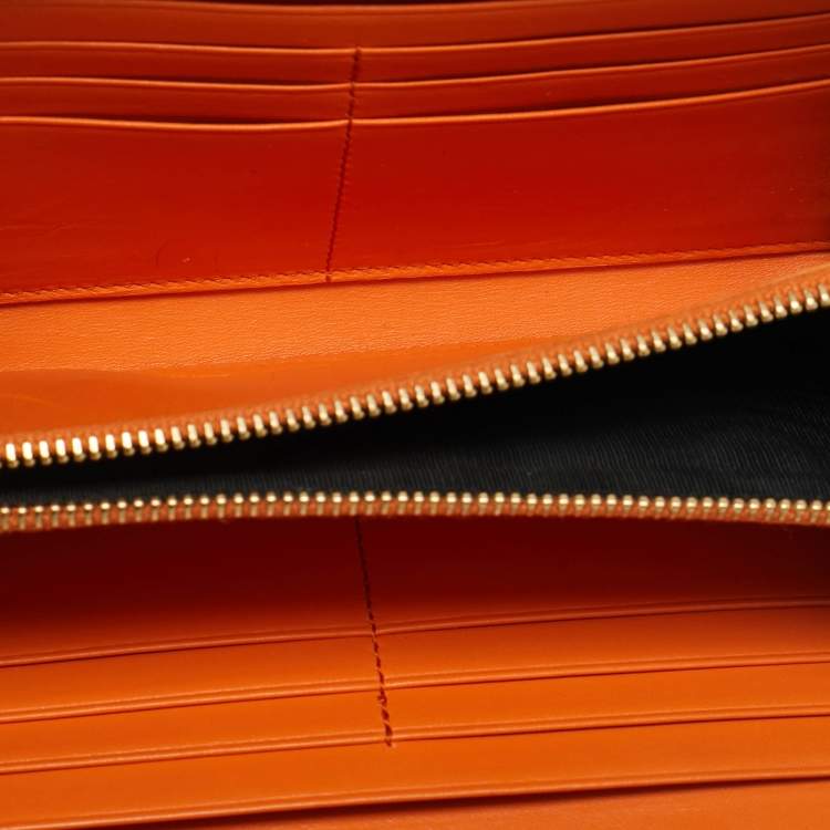 Pre Owned Saint Laurent Orange Leather Logo Zip Continental Wallet