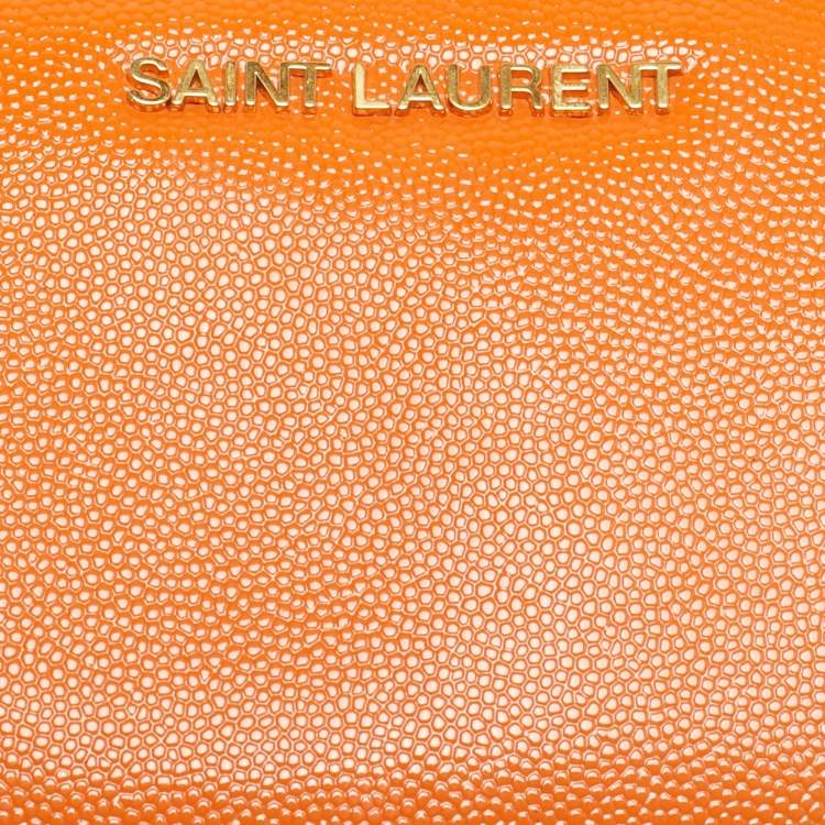 Pre Owned Saint Laurent Orange Leather Logo Zip Continental Wallet