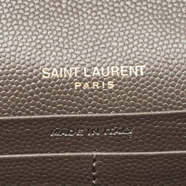 Pre Owned Saint Laurent Olive Green Matelassé Leather Cassandre Wallet on Chain