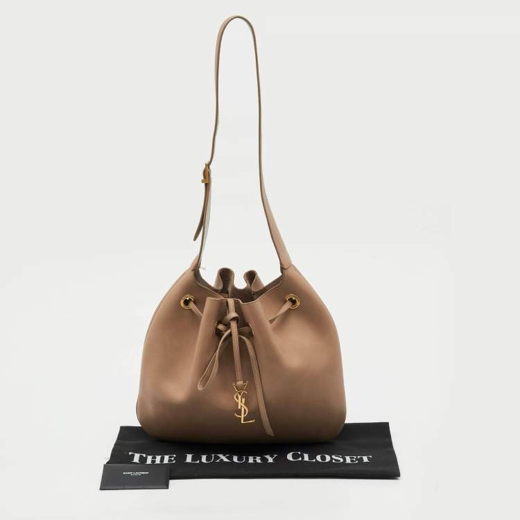 Pre Owned Saint Laurent Beige Leather Paris VII Medium Bucket Bag