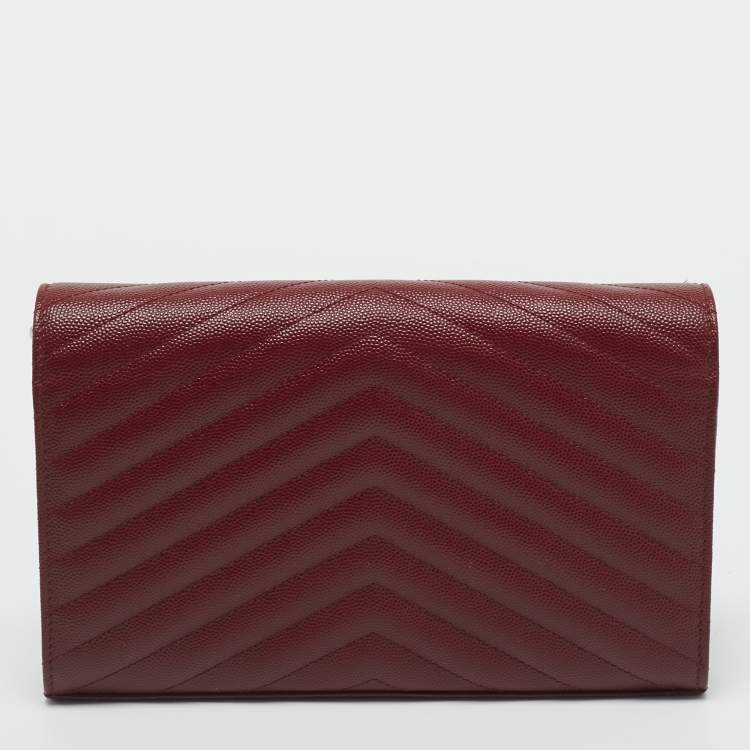 Pre Owned Saint Laurent Red Matelassé Leather Cassandre Envelope Wallet on Chain