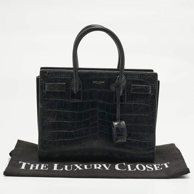 Pre Owned Saint Laurent Black Croc Embossed Leather Baby Classic Sac De Jour Tote