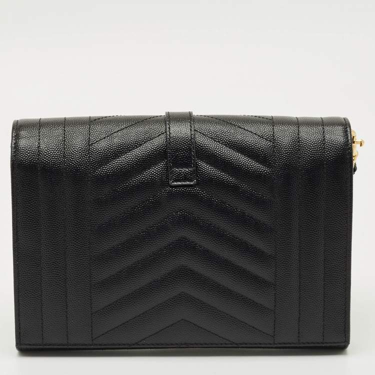 Pre Owned Saint Laurent Black Mix Matelasse Leather Envelope Flap Pouch