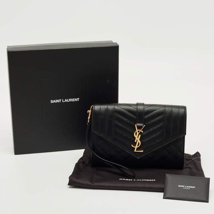 Pre Owned Saint Laurent Black Mix Matelasse Leather Envelope Flap Pouch