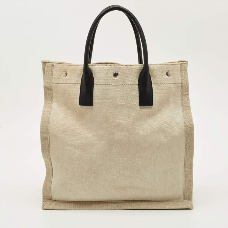 Pre Owned Saint Laurent Beige Canvas and Leather North South Rive Gauche Tote