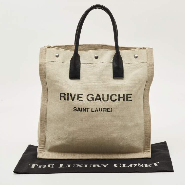 Pre Owned Saint Laurent Beige Canvas and Leather North South Rive Gauche Tote