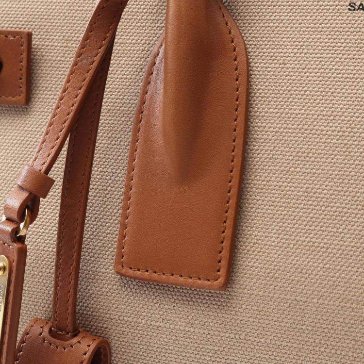Pre Owned Saint Laurent Sac Du Jour Thin Large Tote Bag Canvas Leather Beige Brown