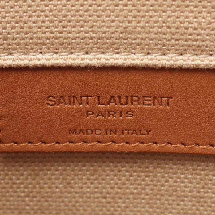 Pre Owned Saint Laurent Sac Du Jour Thin Large Tote Bag Canvas Leather Beige Brown