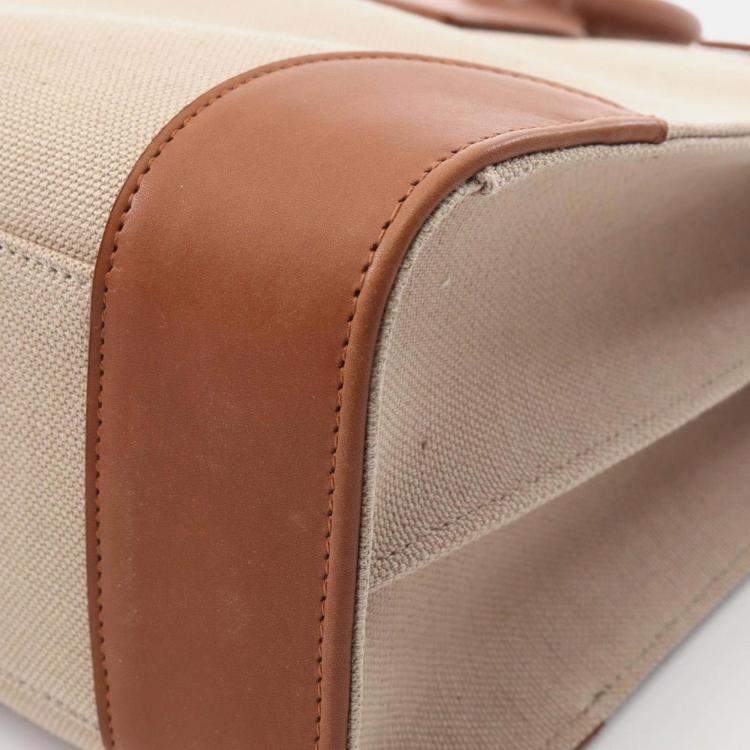 Pre Owned Saint Laurent Sac Du Jour Thin Large Tote Bag Canvas Leather Beige Brown