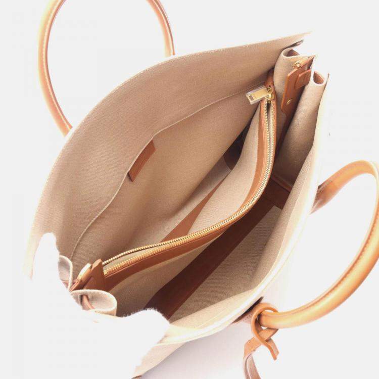 Pre Owned Saint Laurent Sac Du Jour Thin Large Tote Bag Canvas Leather Beige Brown