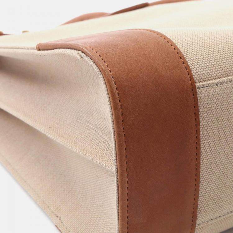 Pre Owned Saint Laurent Sac Du Jour Thin Large Tote Bag Canvas Leather Beige Brown