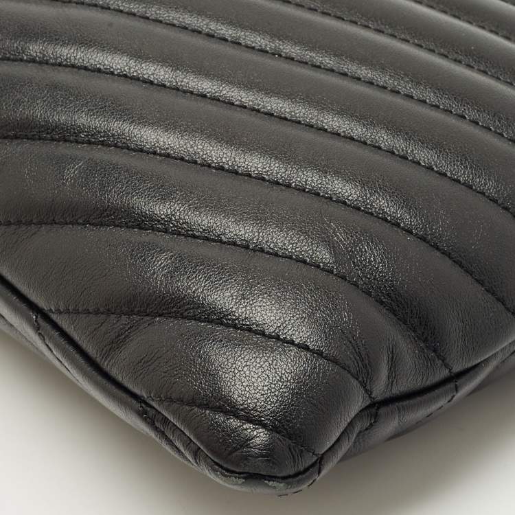 Pre Owned Saint Laurent Black Matelassé Leather New Jolie Wristlet Pouch