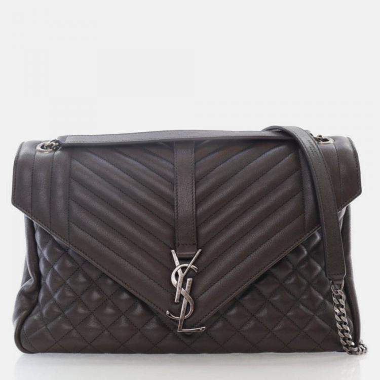 Pre Owned Saint Laurent Large Grey Calfskin Triquilt Envelope Shoulder Bag