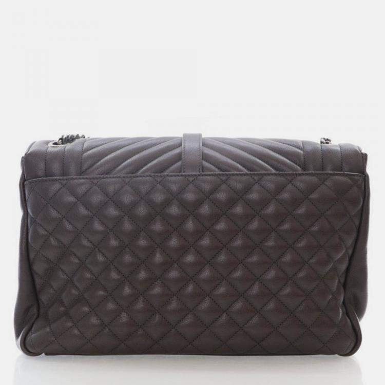 Pre Owned Saint Laurent Large Grey Calfskin Triquilt Envelope Shoulder Bag