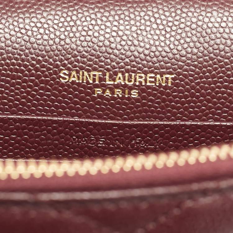 Pre Owned Saint Laurent Burgundy Matelassé Leather Monogram Envelope Wallet on Chain