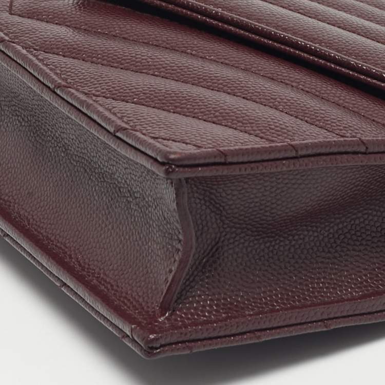 Pre Owned Saint Laurent Burgundy Matelassé Leather Monogram Envelope Wallet on Chain