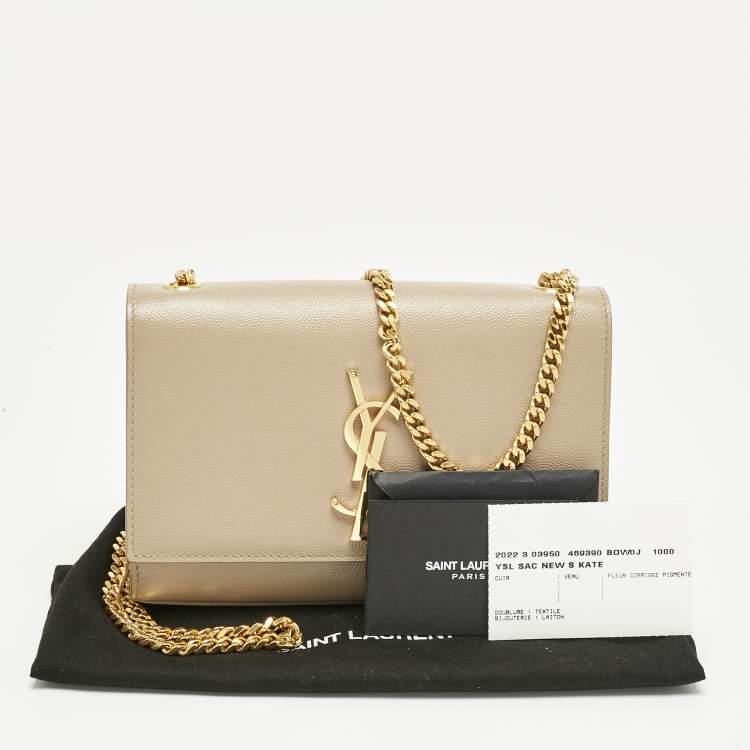Pre Owned Saint Laurent Beige Leather New Small Kate Chain Shoulder Bag