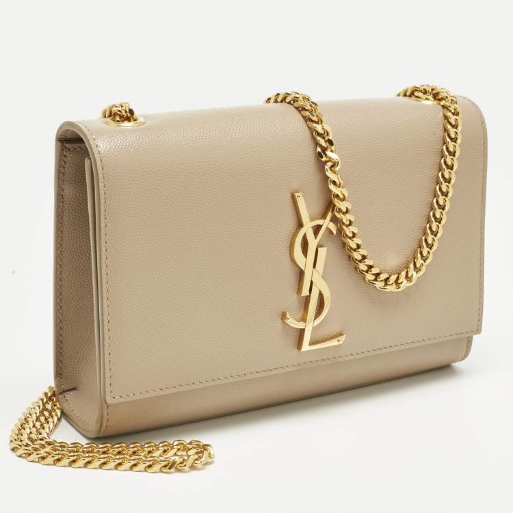 Pre Owned Saint Laurent Beige Leather New Small Kate Chain Shoulder Bag