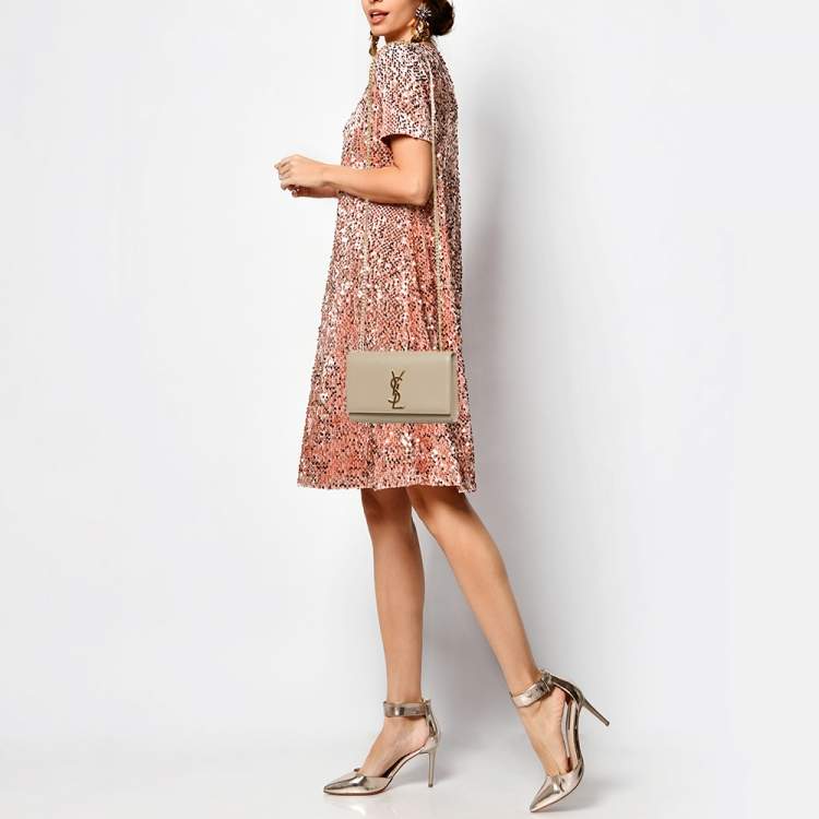Pre Owned Saint Laurent Beige Leather New Small Kate Chain Shoulder Bag