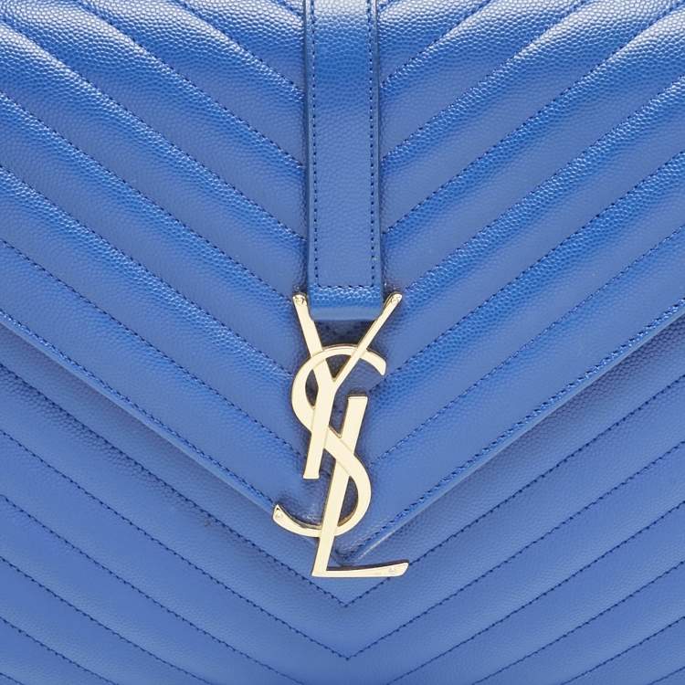 Pre Owned Saint Laurent Blue Chevron Leather Large Monogram Envelope Shoulder Bag
