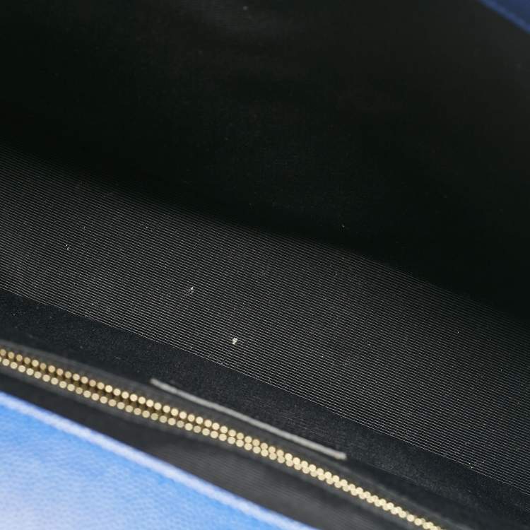 Pre Owned Saint Laurent Blue Chevron Leather Large Monogram Envelope Shoulder Bag