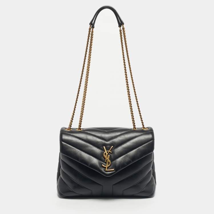 Pre Owned Saint Laurent Black Matelassé Leather Small Loulou Shoulder Bag
