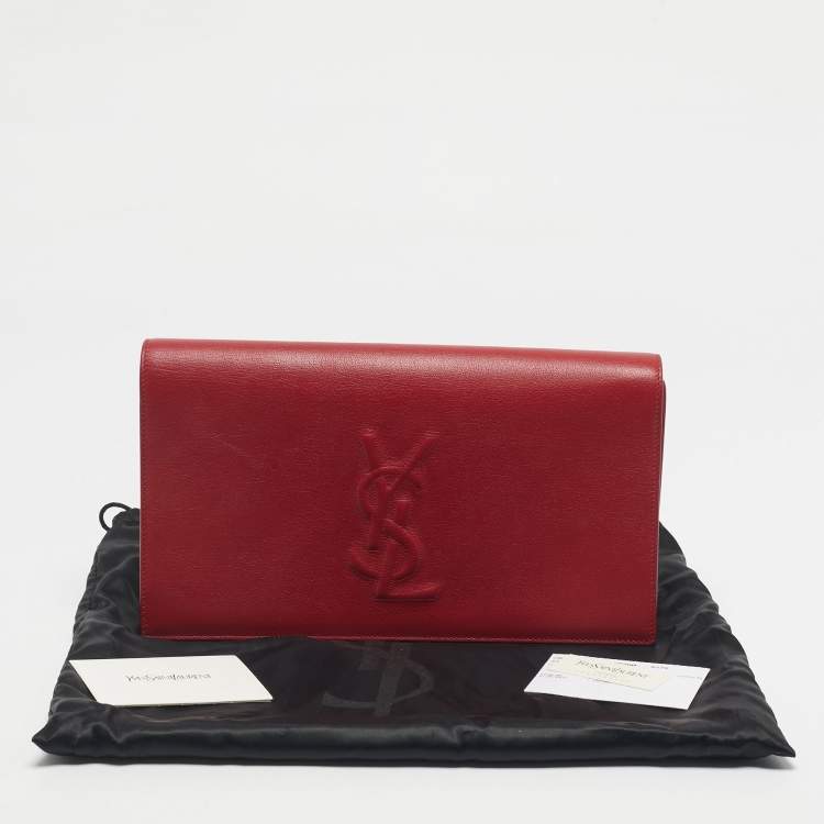 Pre Owned Saint Laurent Red Leather Belle De Jour Flap Clutch