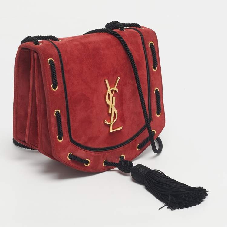Pre Owned Saint Laurent Red/Black Suede Fetish Crossbody Bag