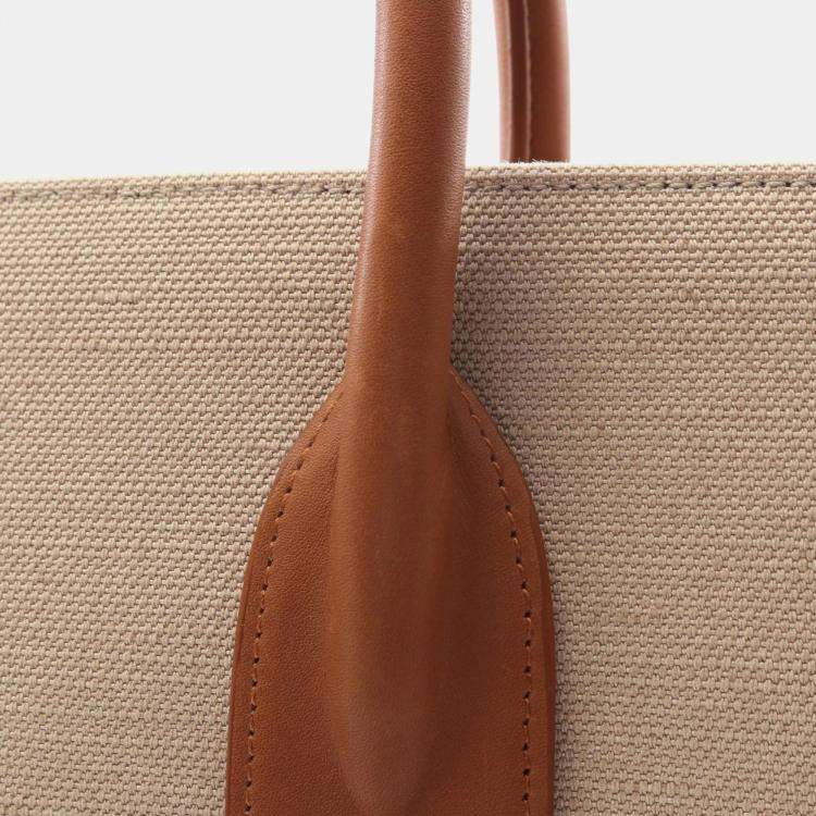 Pre Owned Saint Laurent Sac Du Jour Thin Large Tote Bag Canvas Leather Beige Brown