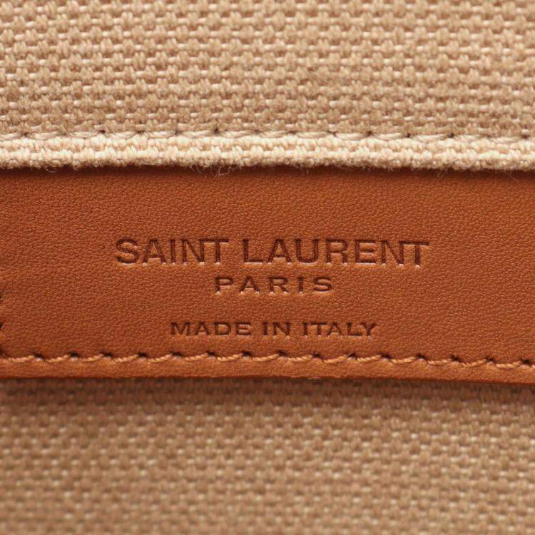 Pre Owned Saint Laurent Sac Du Jour Thin Large Tote Bag Canvas Leather Beige Brown