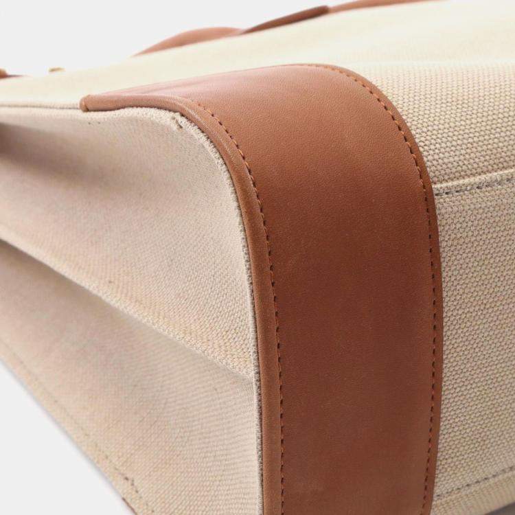 Pre Owned Saint Laurent Sac Du Jour Thin Large Tote Bag Canvas Leather Beige Brown