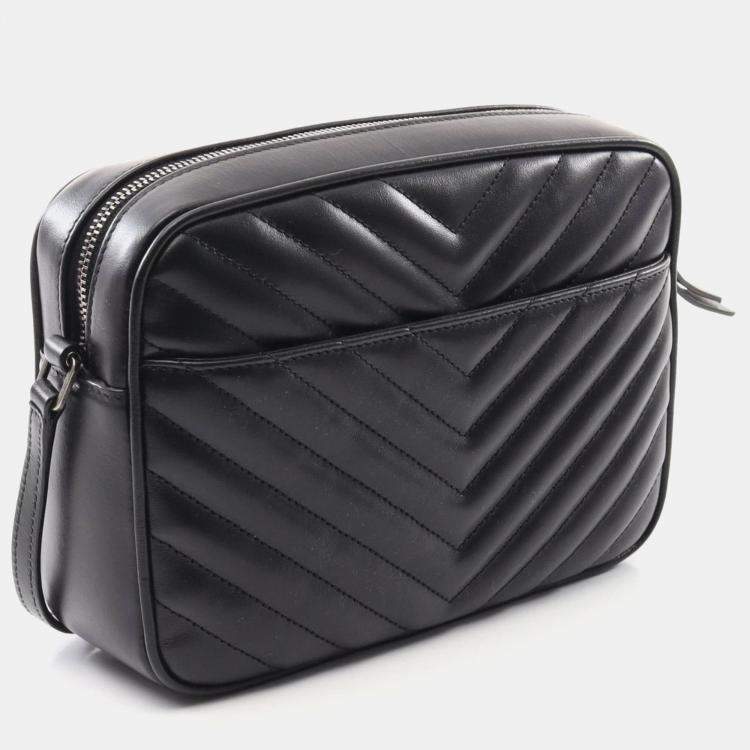 Pre Owned Saint Laurent Lou Monogram Camera Bag Shoulder Leather Black