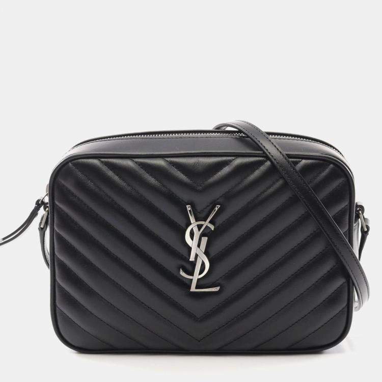 Pre Owned Saint Laurent Lou Monogram Camera Bag Shoulder Leather Black