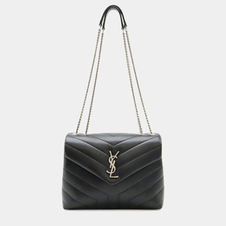 Pre Owned Yves Saint Laurent Lulu Chain Shoulder Bag In Y-Quilted Leather Black