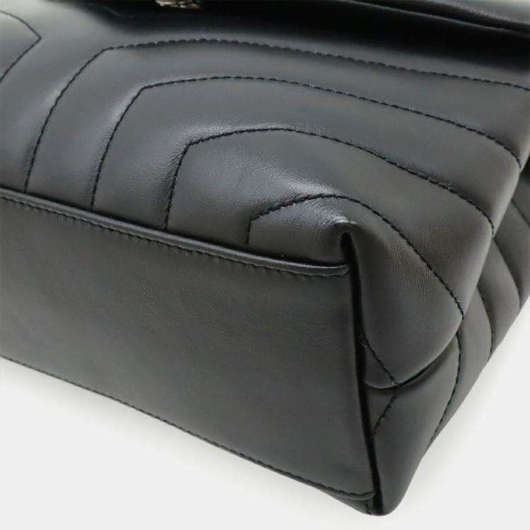 Pre Owned Yves Saint Laurent Lulu Chain Shoulder Bag In Y-Quilted Leather Black