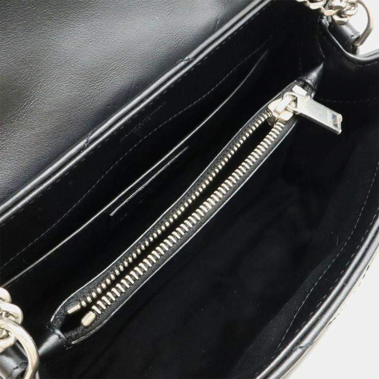 Pre Owned Yves Saint Laurent Lulu Chain Shoulder Bag In Y-Quilted Leather Black