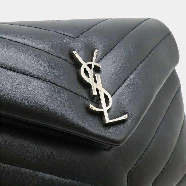 Pre Owned Yves Saint Laurent Lulu Chain Shoulder Bag In Y-Quilted Leather Black