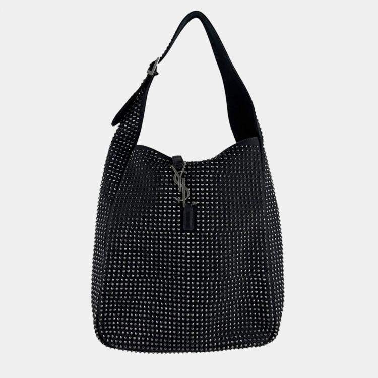 Pre Owned Saint Laurent Le 5 A 7 Canvas Metal Handbag In Black And Silver