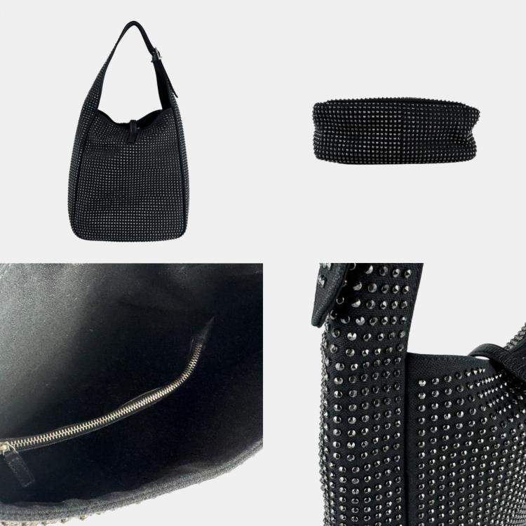 Pre Owned Saint Laurent Le 5 A 7 Canvas Metal Handbag In Black And Silver