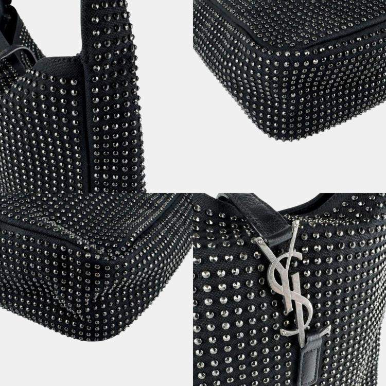 Pre Owned Saint Laurent Le 5 A 7 Canvas Metal Handbag In Black And Silver