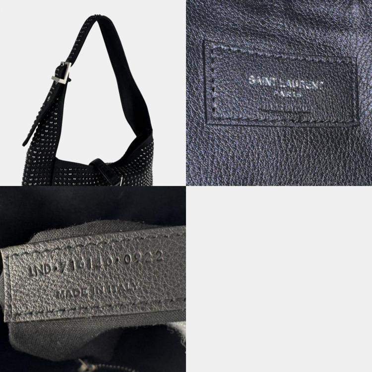 Pre Owned Saint Laurent Le 5 A 7 Canvas Metal Handbag In Black And Silver