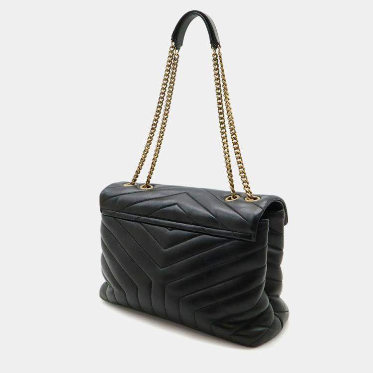Pre Owned Saint Laurent Paris Lulu Chain Shoulder Bag In Y-Quilted Leather Black