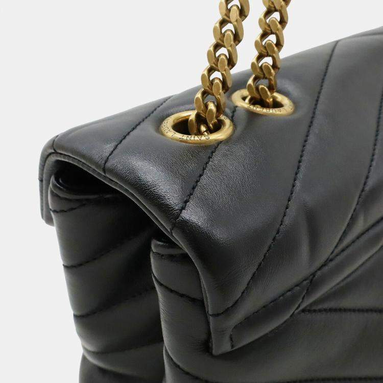 Pre Owned Saint Laurent Paris Lulu Chain Shoulder Bag In Y-Quilted Leather Black