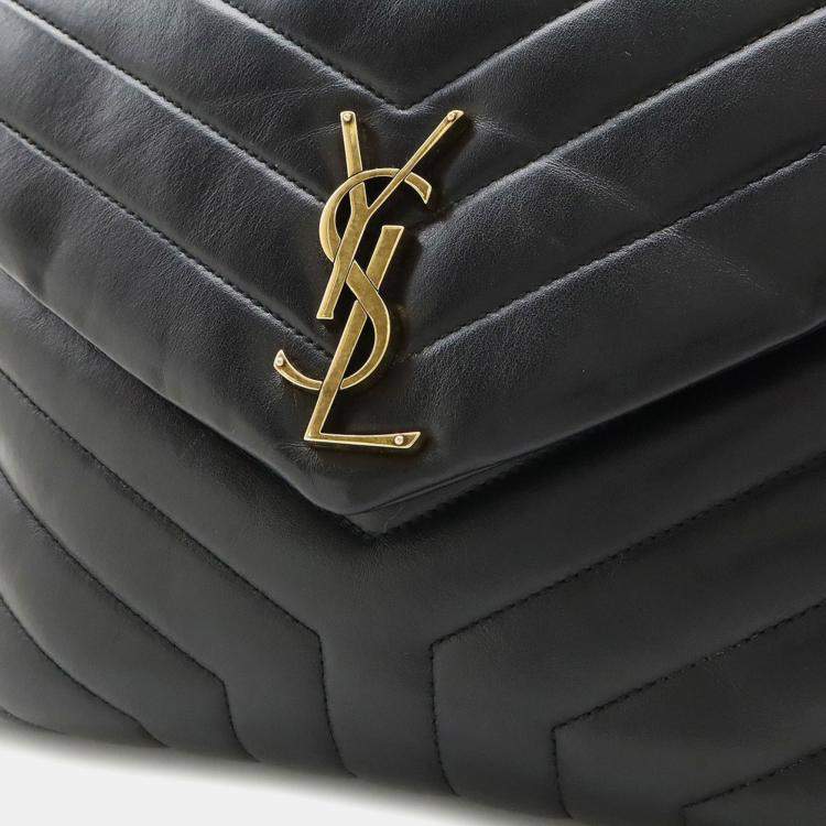 Pre Owned Saint Laurent Paris Lulu Chain Shoulder Bag In Y-Quilted Leather Black