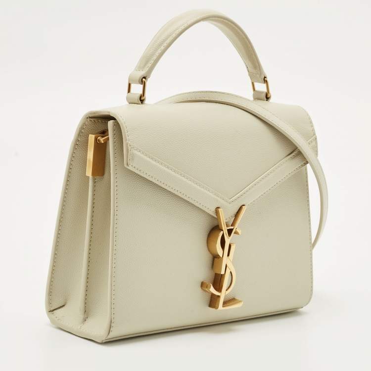 Pre Owned Saint Laurent Off White Leather Mini Cassandra Top Handle Bag