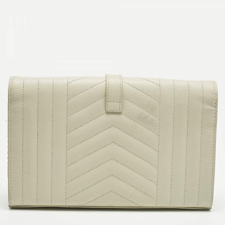 Pre Owned Saint Laurent White Mixed Quilted Leather Envelope Monogram Chain Bag