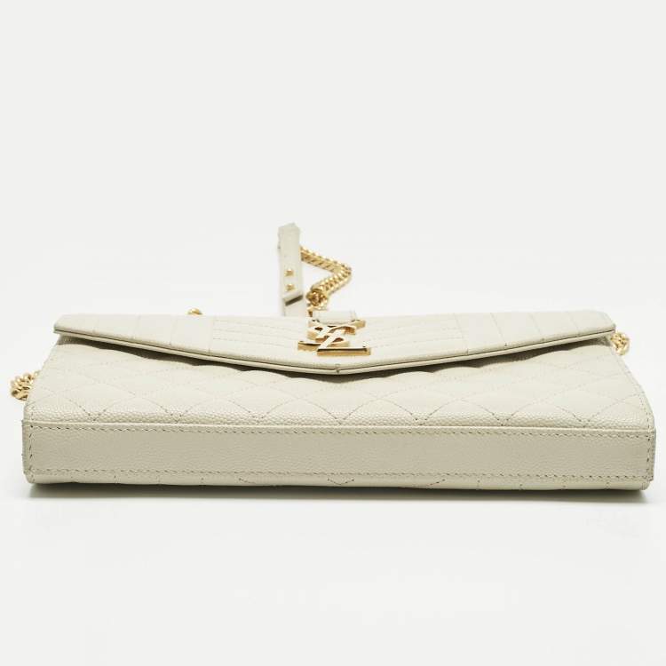 Pre Owned Saint Laurent White Mixed Quilted Leather Envelope Monogram Chain Bag