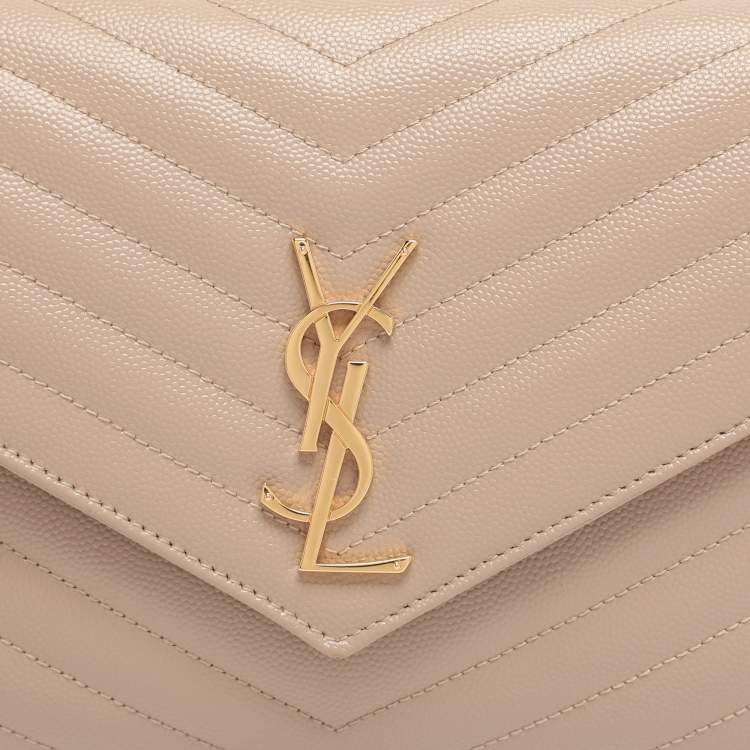 Pre Owned Saint Laurent Beige Chevron Leather Monogram Envelope Wristlet Clutch