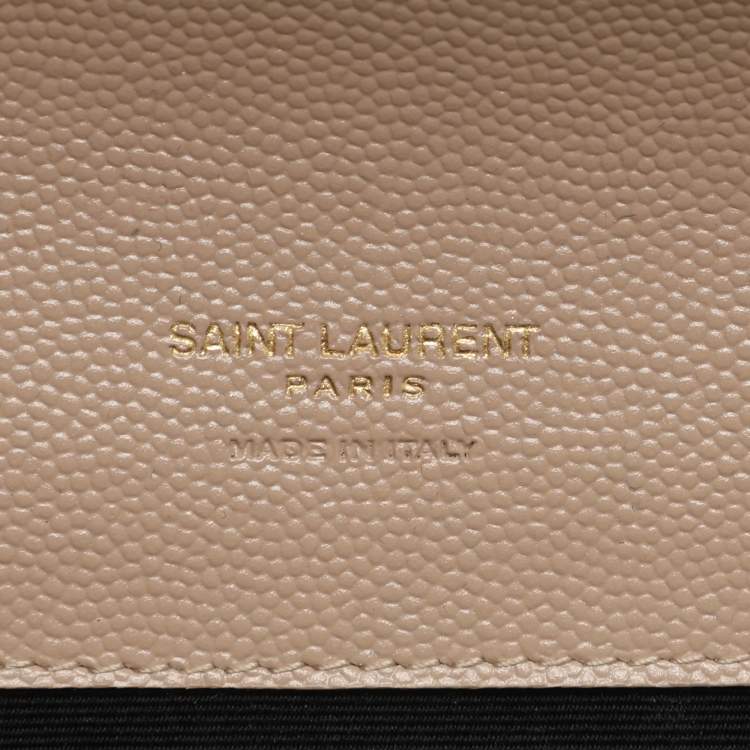 Pre Owned Saint Laurent Beige Chevron Leather Monogram Envelope Wristlet Clutch