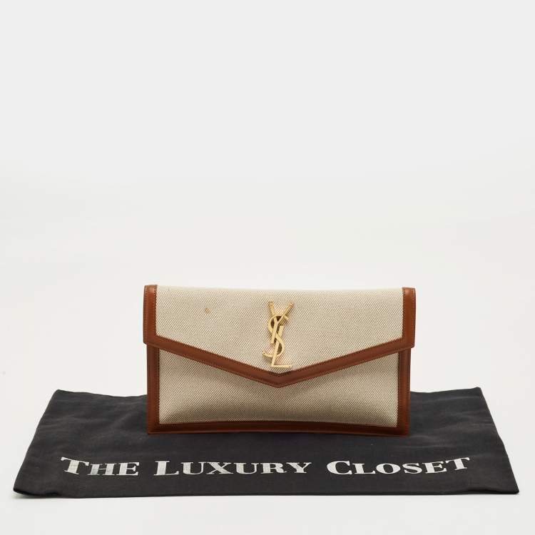 Pre Owned Saint Laurent Brown/Natural Canvas Uptown Pouch